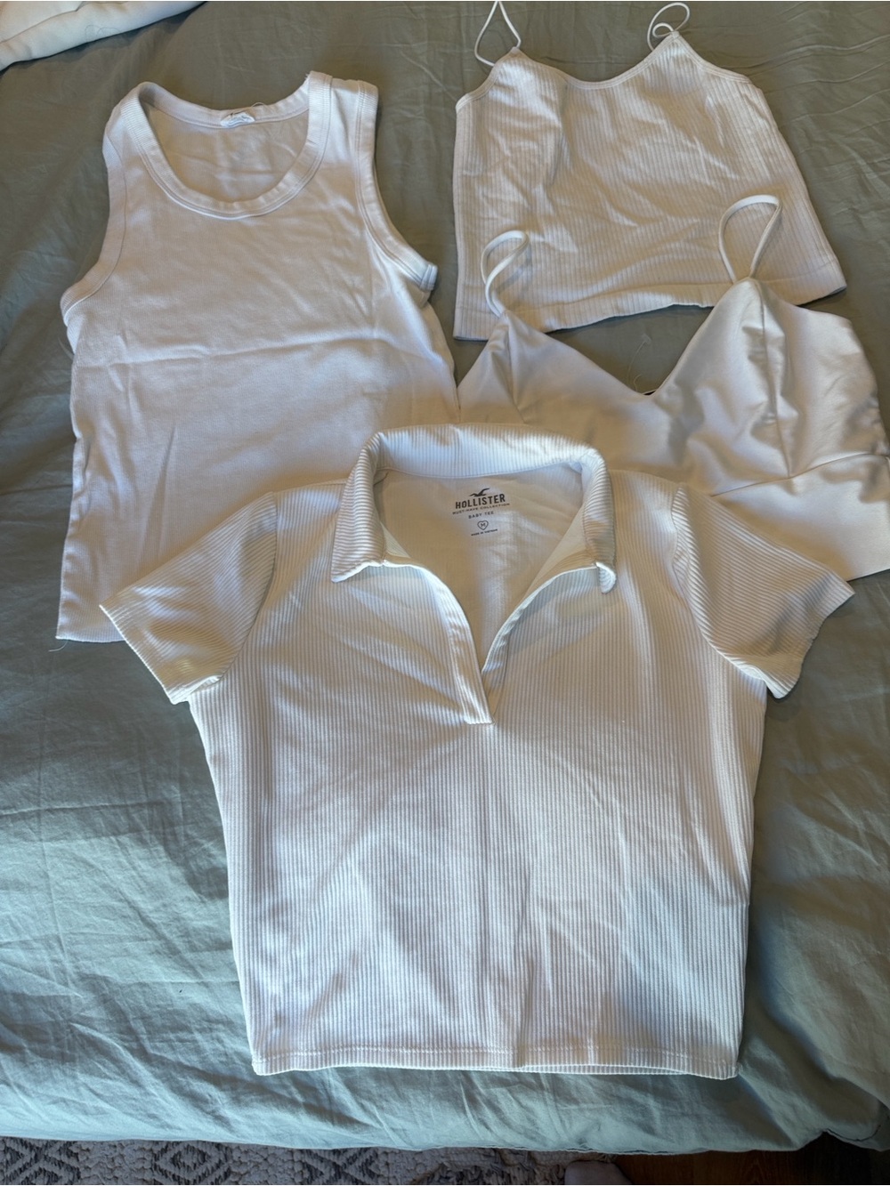 Hollister White Ribbed Polo Crop + 3 White Layering Tops